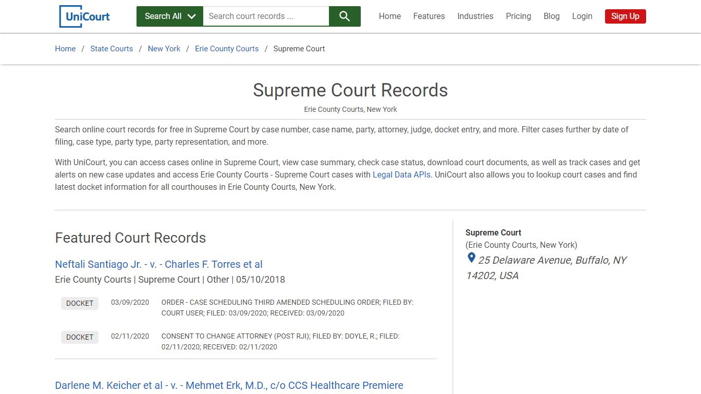 Supreme Court Records | Erie | UniCourt